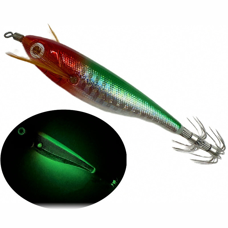 Wooden Shrimp Squid Jig, Laser Glow Octopus Lure