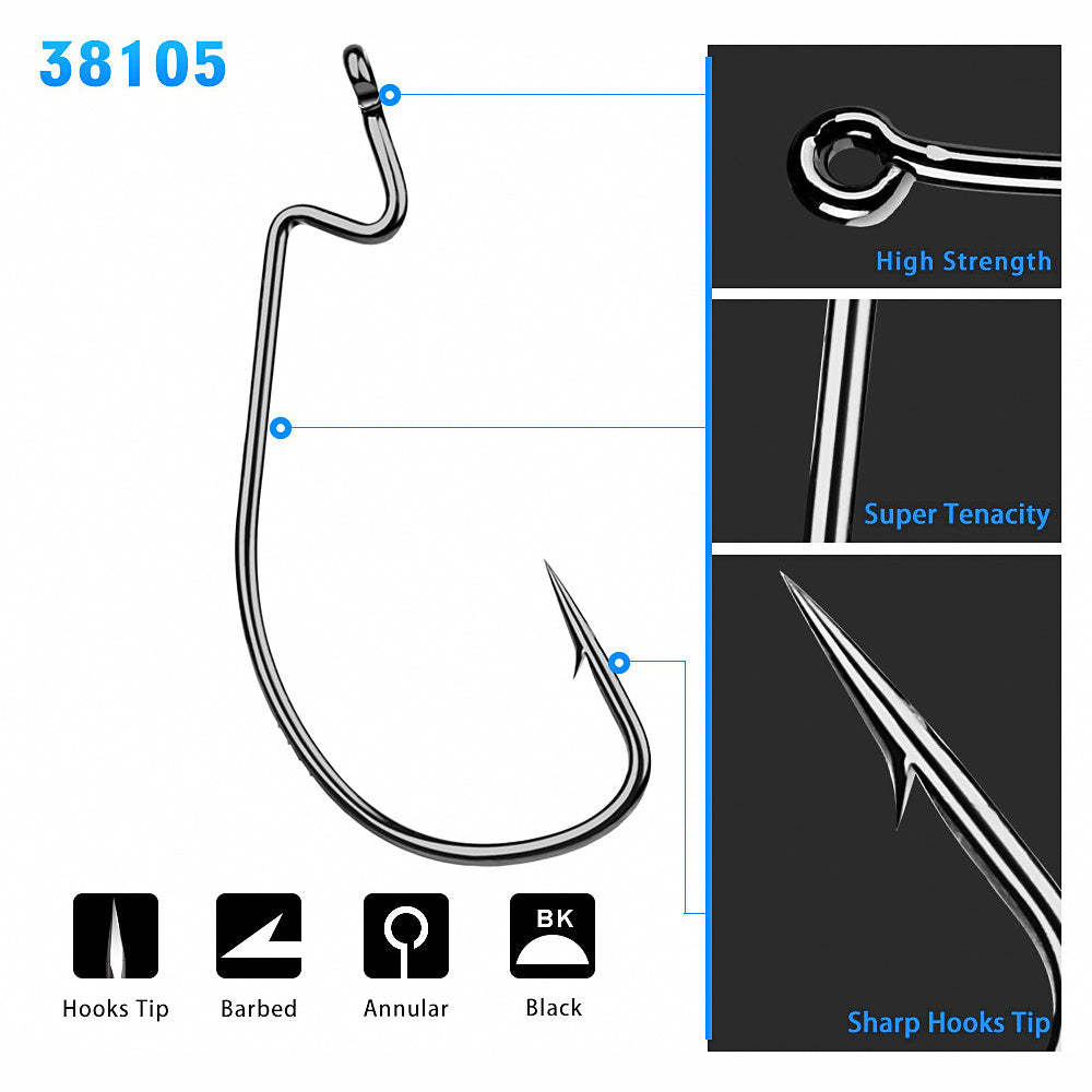 Offset Worm Hooks, Barbed Wide Gap, 1/0–5/0
