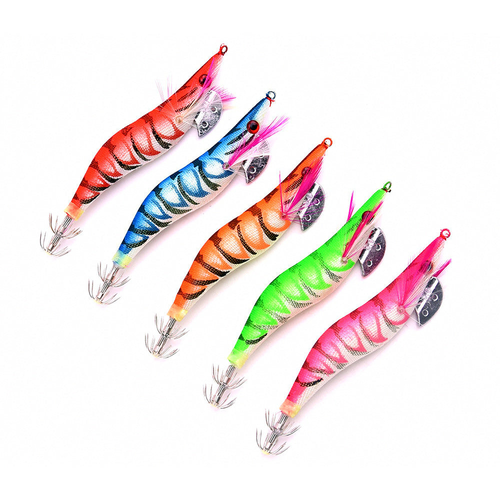 Wood Shrimp Lure Set, 5 Colors, Sizes 2.0 / 2.5 / 3.0