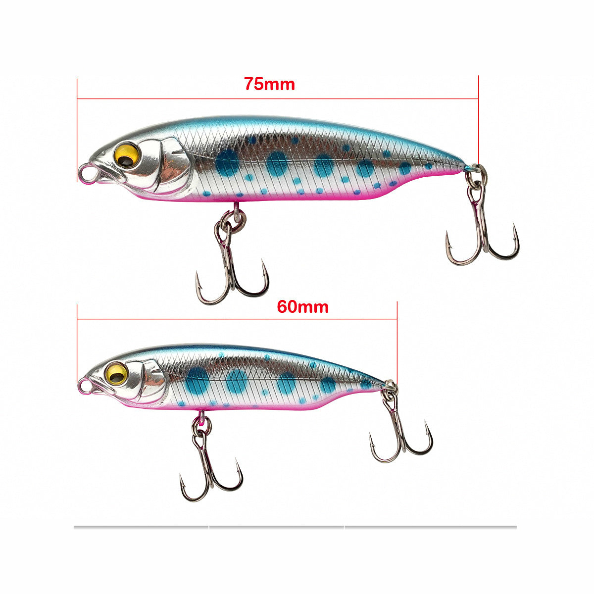 Slow Sinking Pencil Minnow Lure, 60–75 mm (2.4–3 in)