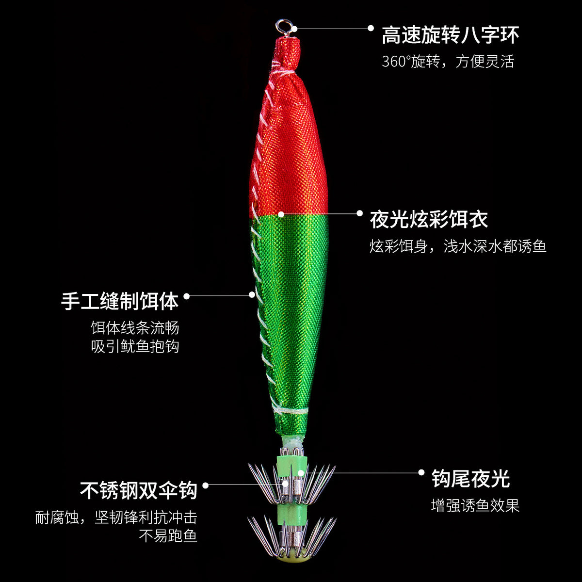 Glow Squid Jig, Cloth Wrapped Wooden Shrimp, #4 6.2 g (0.22 oz)
