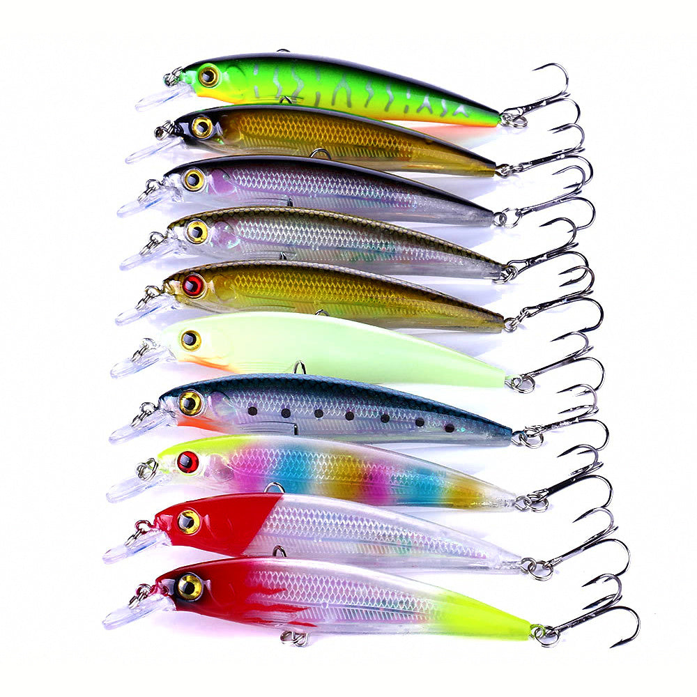 Floating Minnow Lure, 11 cm (4.3 in) 13.4 g (0.47 oz), 10-Color Set