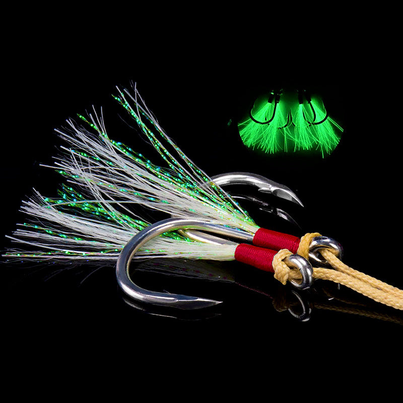 Luminous Double Assist Hooks, Aramid-Tied, 1/0–5/0