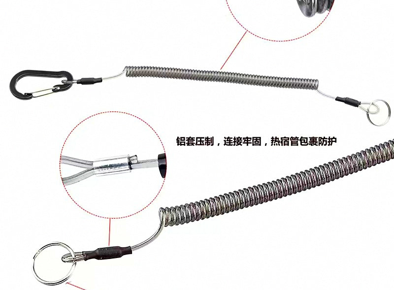 Coiled Fishing Pliers Lanyard with Carabiner, Steel Wire Core – product photo