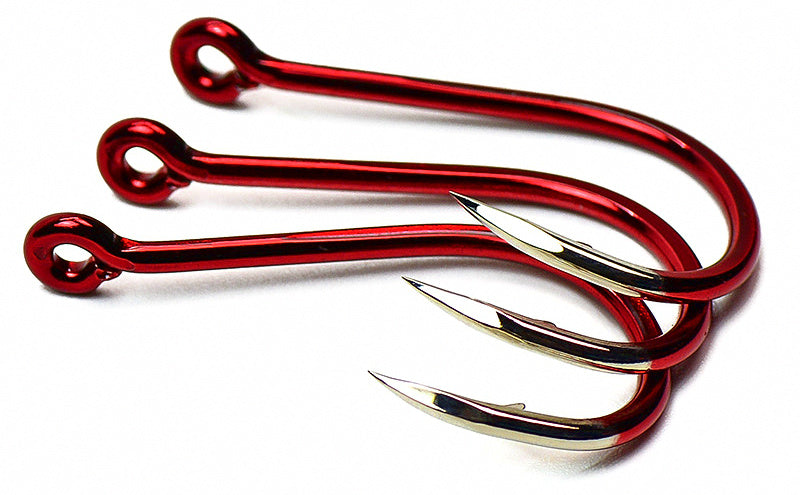 Red Senmata Ring Eye Barbed Hooks, Saltwater, Bulk Pack – product photo