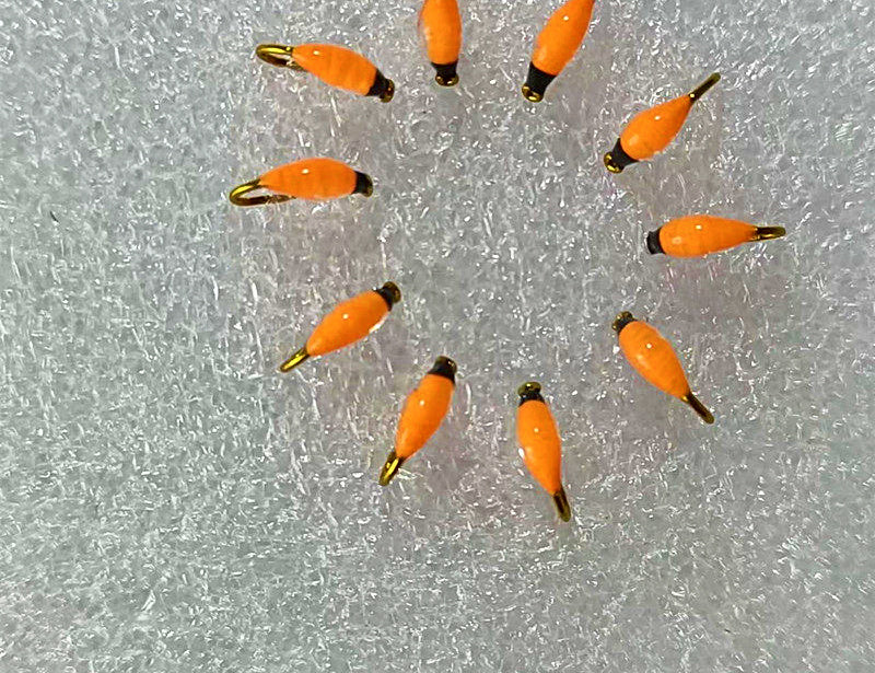 Black Head Orange Nymph Fly Set, Barbed, Sizes #8–#20 – product photo