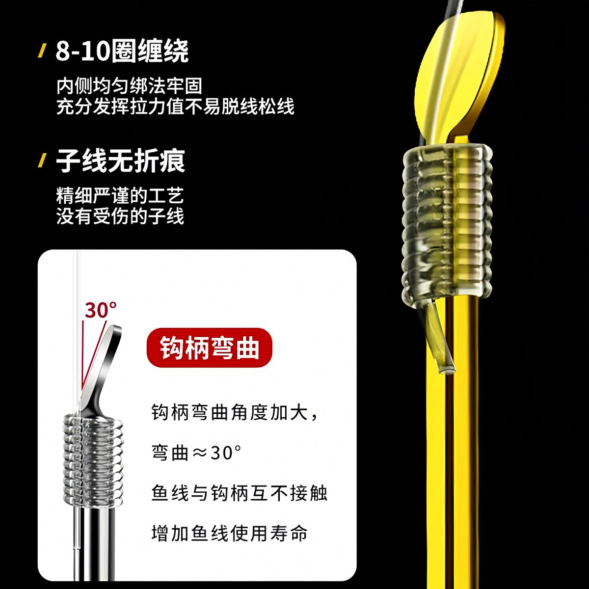 Pre-Tied Double Hook Snells, Short Anti-Tangle, Sode Style – product photo