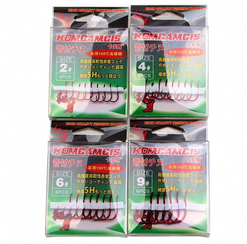 Red Barbed Senmata Fishing Hooks, Sizes #0.8–#10 – product photo