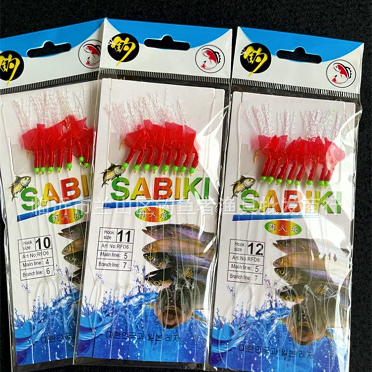 Red Skin Glow Bait Rig, 8 Barbed Hooks per Rig, Sizes 7–16 – product photo