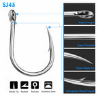 Stainless Steel Barbed Eyed Hooks, Sizes 1/0–13/0 – product photo