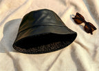 Leopard Print Bucket Hat, Leather Panel, Adjustable, Foldable – product photo