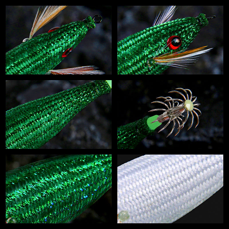 Glow Squid Jig, Wood Shrimp Style, Horizontal Rig – product photo