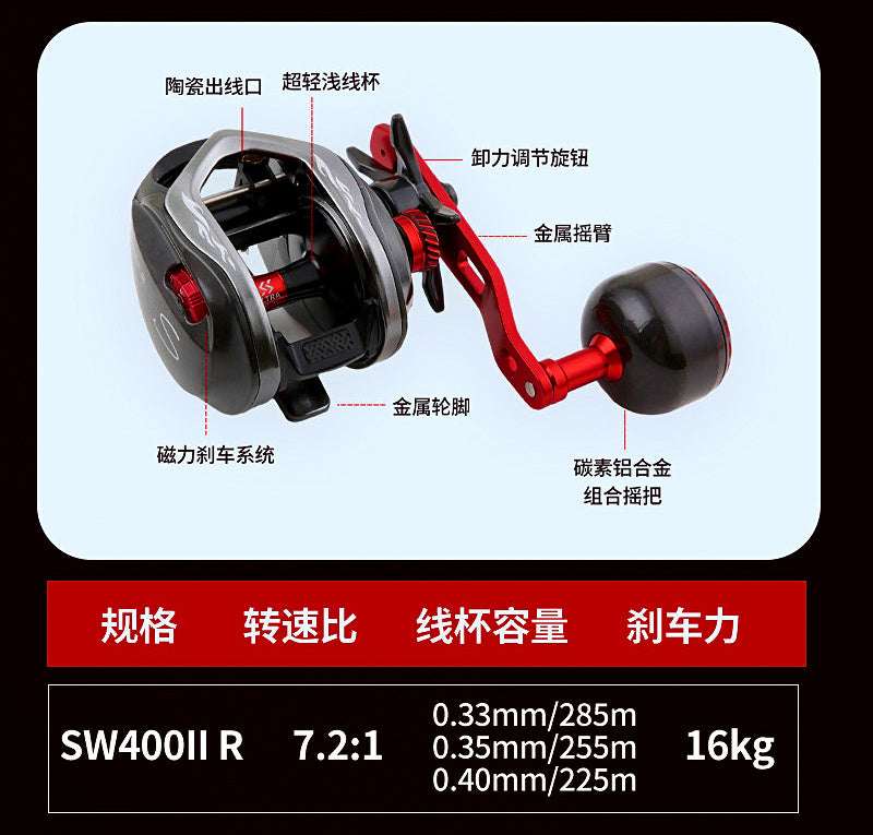 Saltwater Baitcasting Reel, Wide Body Teardrop, 7 Bearings – product photo