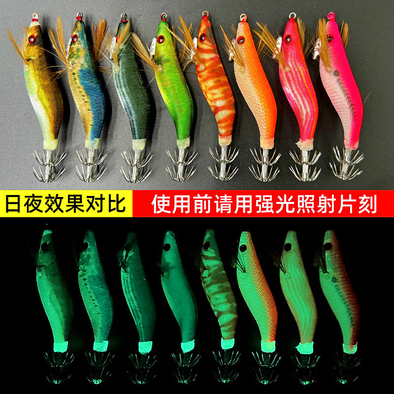 Wood Shrimp Squid Jig, Size 1.8 – Glow Lure – product photo