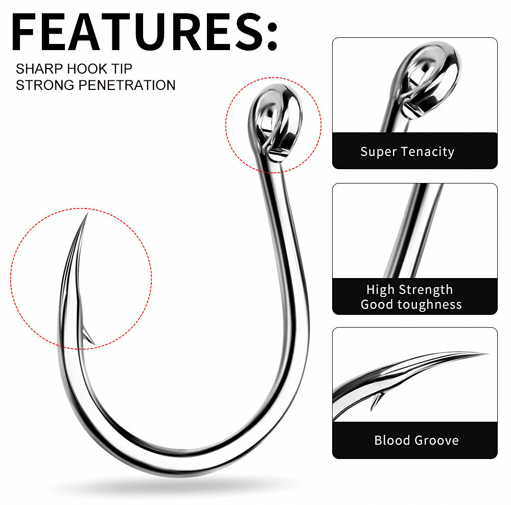 Carbon Steel Single Jig Hooks with Ring, 10-Pack, 1/0–5/0 – product photo