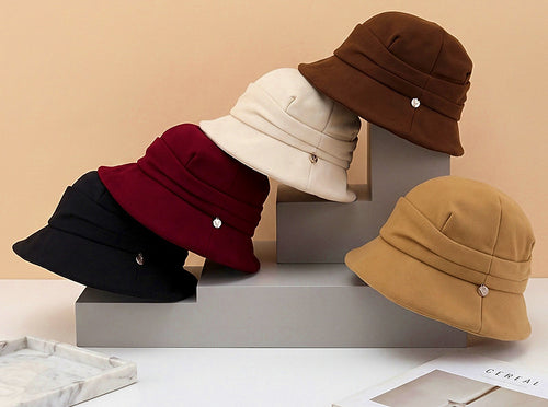 Solid Color Bucket Hat, Wide Brim, Adjustable, One Size – product photo