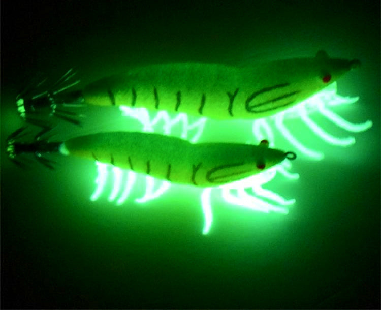 Glow Squid Jig, Wood Shrimp Style, Size 3.0 / 3.5 – product photo