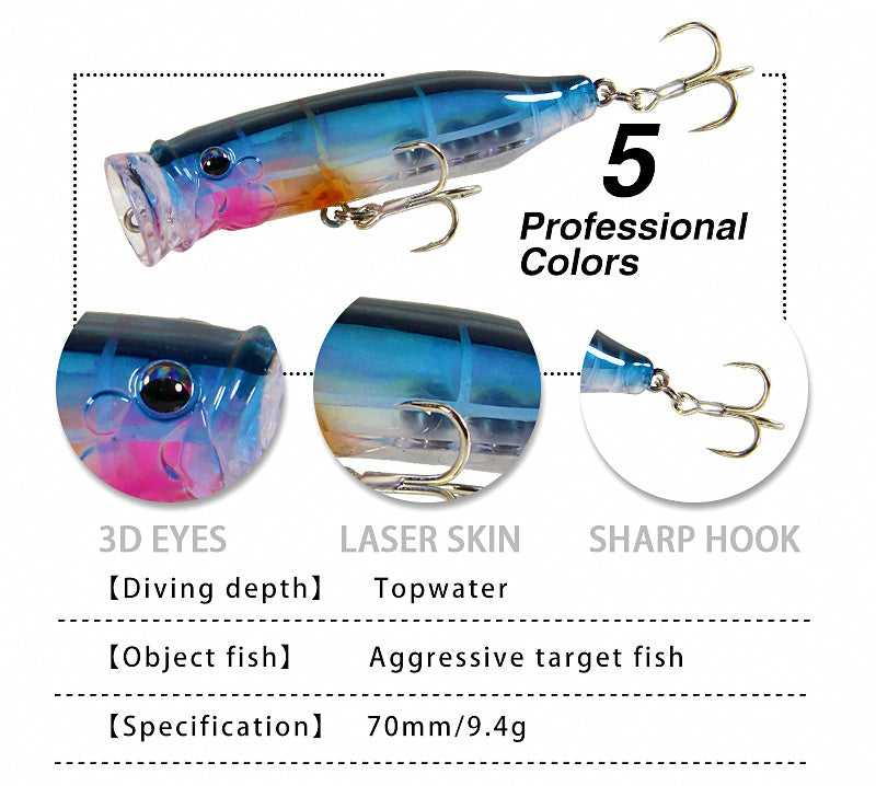 Floating Popper Lure, 7 cm (2.8 in) 10 g (0.35 oz) – product photo