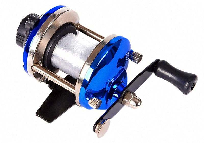 Mini Metal Teardrop Closed-Face Reel, Red or Blue – product photo