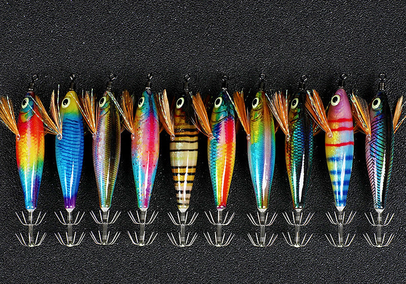 Glow Wooden Shrimp Squid Jig, Horizontal Style (Oita Type) – product photo