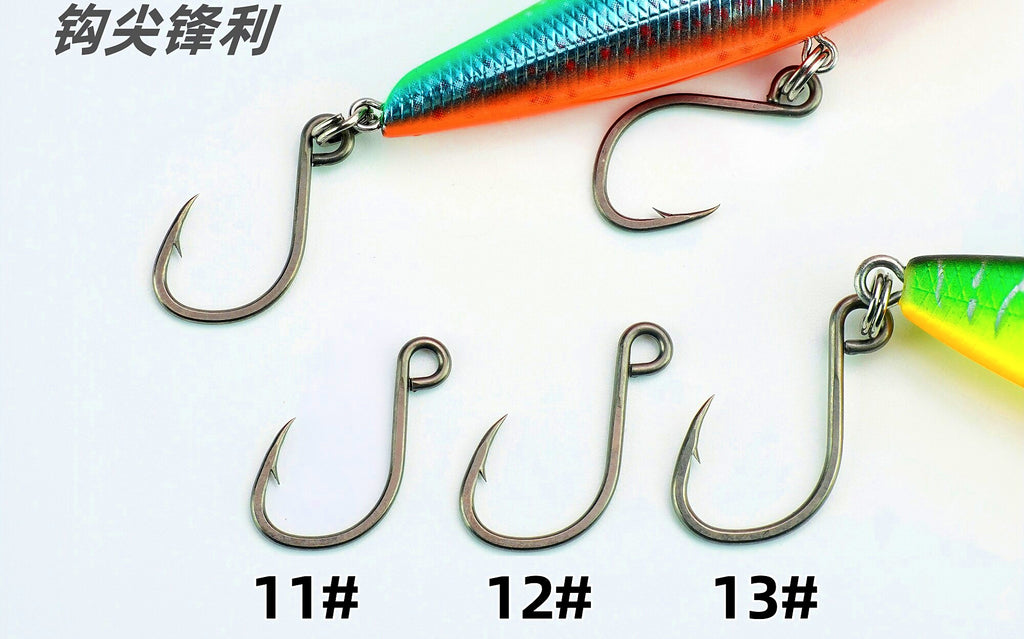 4X Strong Single Hooks for Hard Baits, Sizes 11–13 + Split Rings – product photo