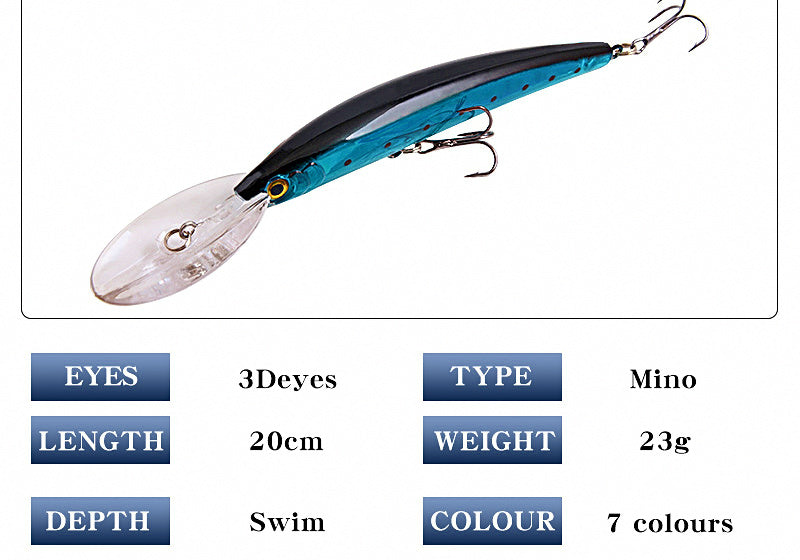 Long Lip Floating Minnow Lure, 23 g (0.8 oz), 20 cm (7.9 in) – product photo