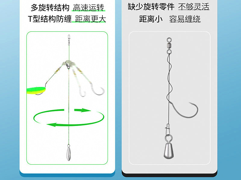 Pre-Tied Single Hook Rig with Lead Sinker, Anti-Tangle – product photo