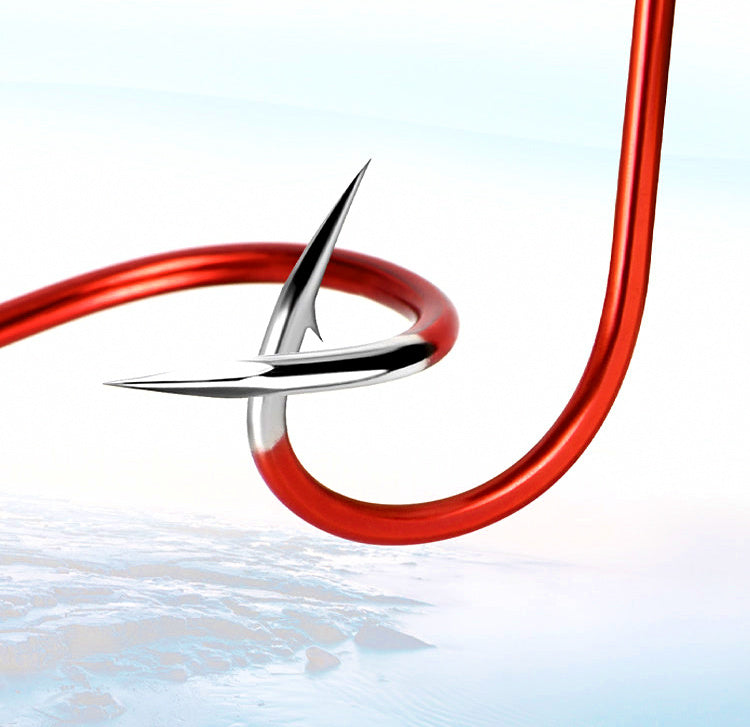 Red Barbed Offset Saltwater Hooks, Triangular Point – product photo