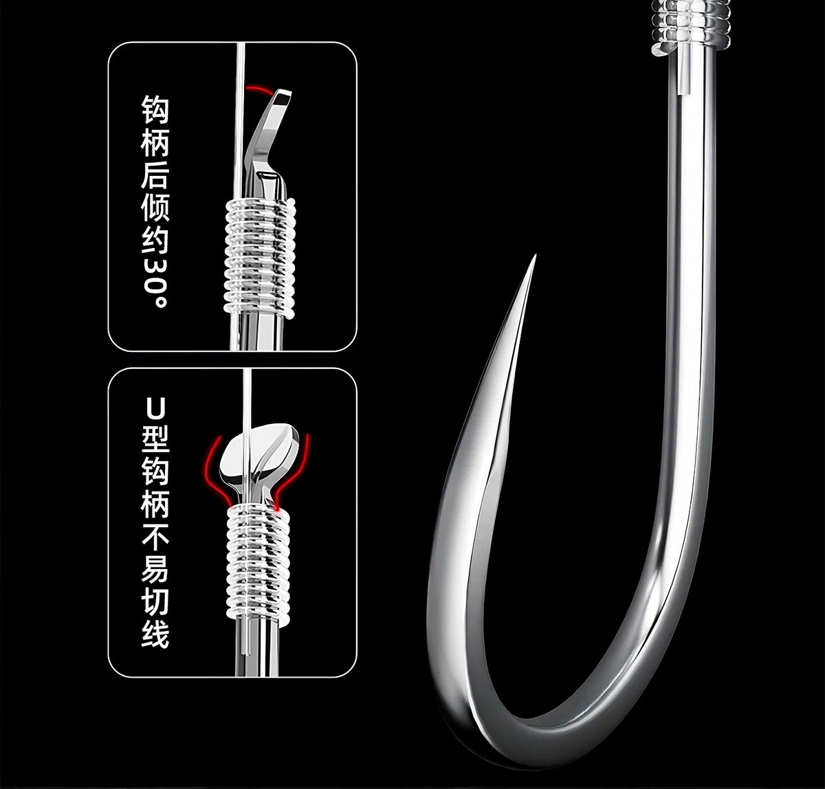 Pre-Tied Offset Chinu Hooks on 1 m (39 in) Nylon Leader – product photo