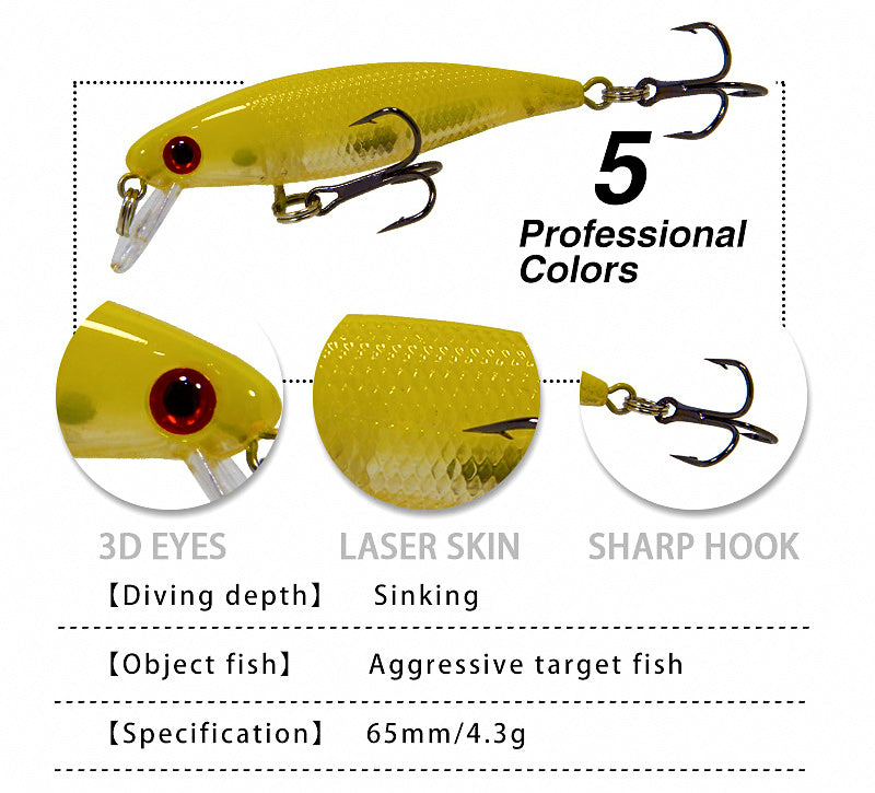 Slow Sinking Minnow Lure, 6.5 cm (2.6 in), 4.3 g (0.15 oz) – product photo