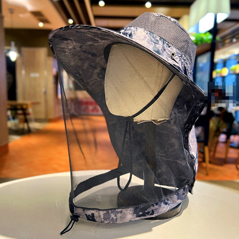 Wide Brim Sun Hat with Neck Flap and Mesh Face Veil – product photo