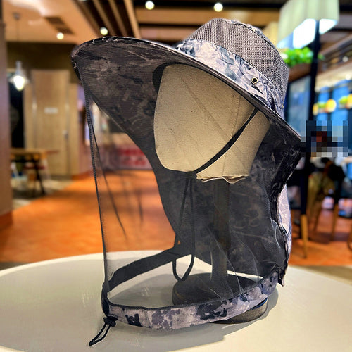 Wide Brim Sun Hat with Neck Flap and Mesh Face Veil – product photo