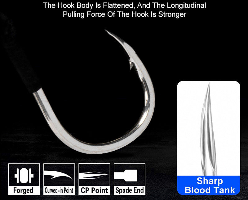 Slow Pitch Jig Hook, High Carbon Steel, Sizes 2/0–9/0 – product photo