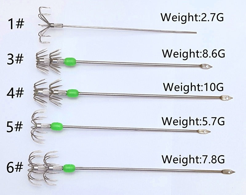 Stainless Umbrella Squid Jig Hooks, Barbed, Sizes 1-6 – product photo