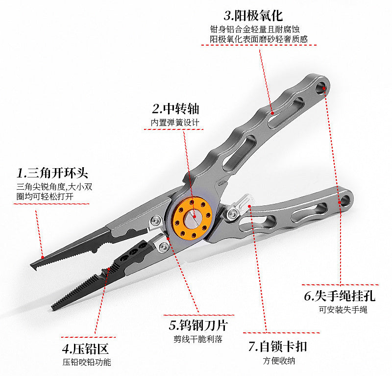 Aluminum Fishing Pliers with Split Ring Tool & Fish Grip – product photo