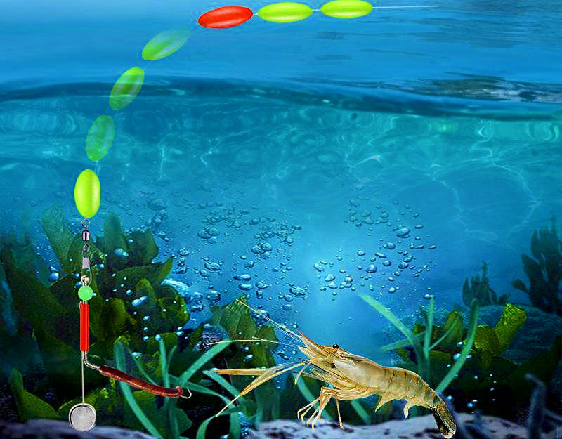 Glow Double Shrimp Hooks & Rig Sets, Optional Rod – product photo