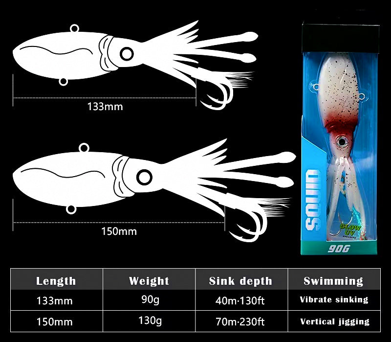 Weighted Soft Squid Lure with 3D Eyes, 90–250 g (3.2–8.8 oz) – product photo