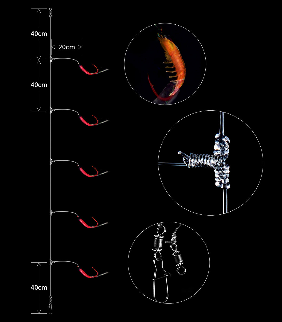 Sabiki Rig, 5 Hooks, Red Fish Skin & Shrimp Imitation – product photo