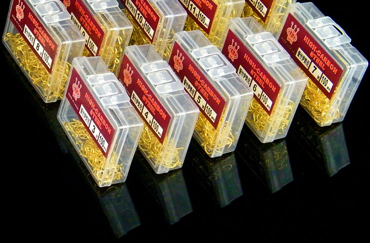 Iseni Fishing Hooks, Gold Barbed Eyed, 1,000 pcs (10 boxes) – product photo