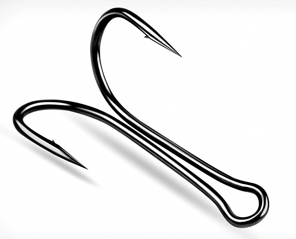 Barbed Double Hooks, 90° Bend, 50-Pack, Sizes 8–4/0 – product photo