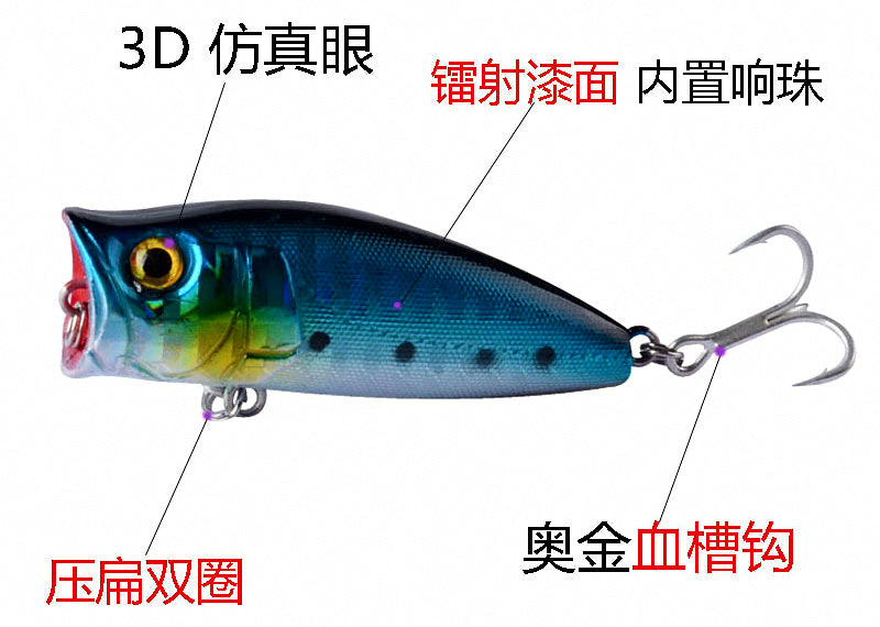 Topwater Popper Lure, 5.75 cm (2.3 in), 6.96 g (0.25 oz) – product photo