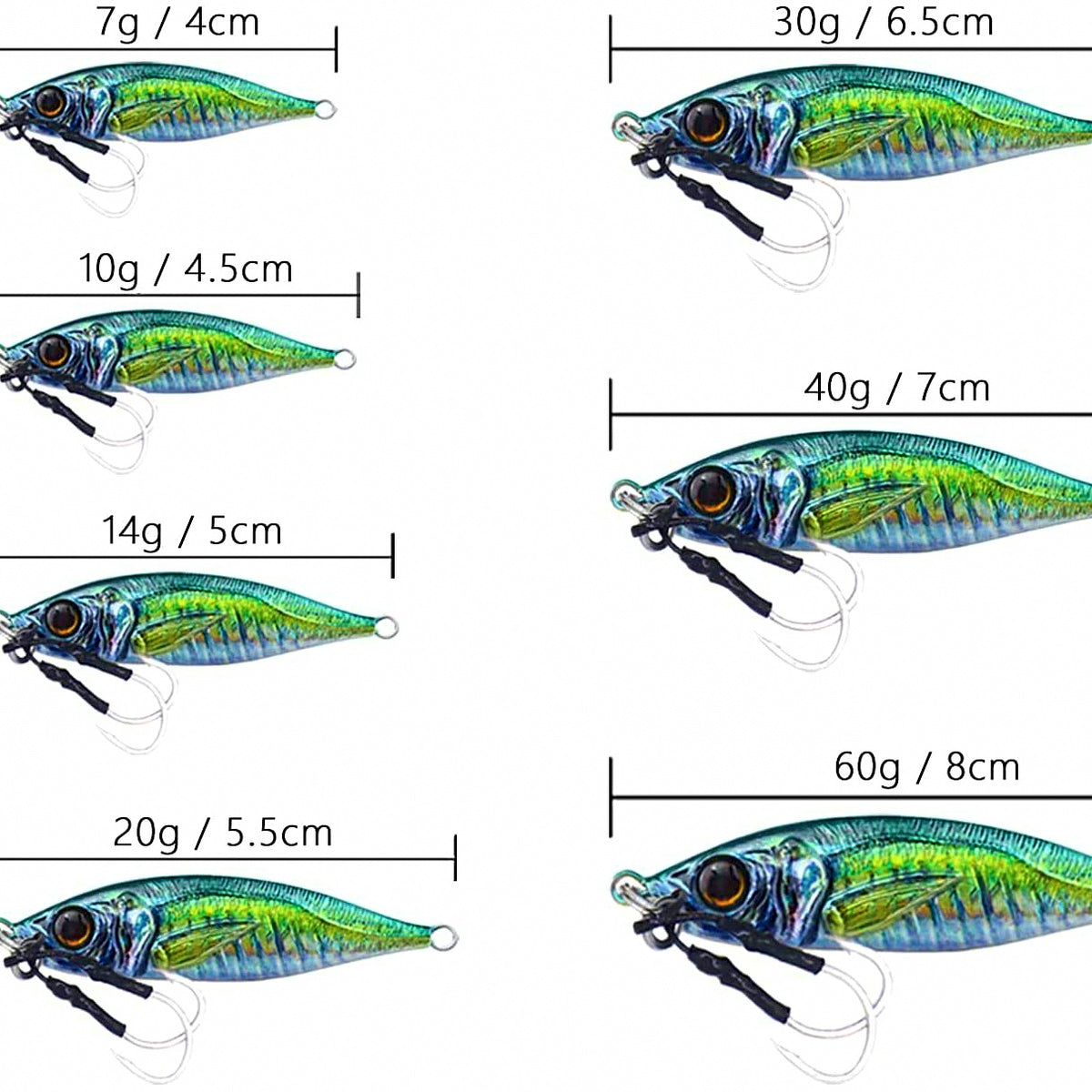Bass-Shaped Metal Jig with Hook, 7–80 g (0.2–2.8 oz) – product photo