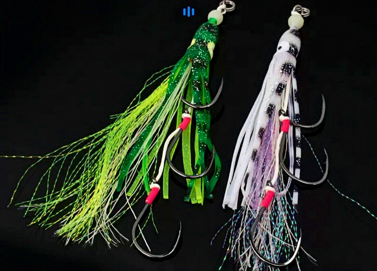 Squid Beak Hook Rig, 3-Hook Set, UV Glow, 6/0 & 8/0 – product photo
