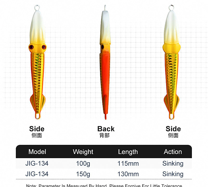 Fast Sinking Glow Metal Jig, 100 g (3.5 oz) & 150 g (5.3 oz) – product photo