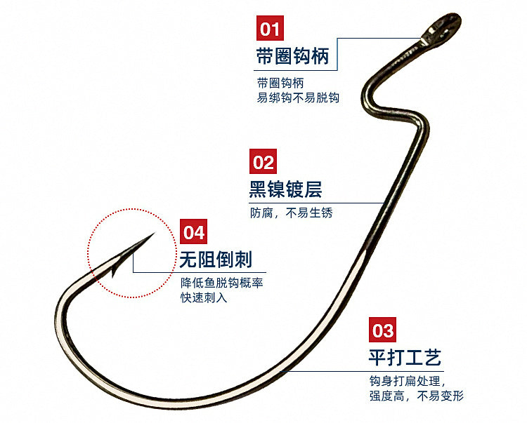 Wide Gap Offset Worm Hooks, Black Nickel, Size 4–3/0 – product photo