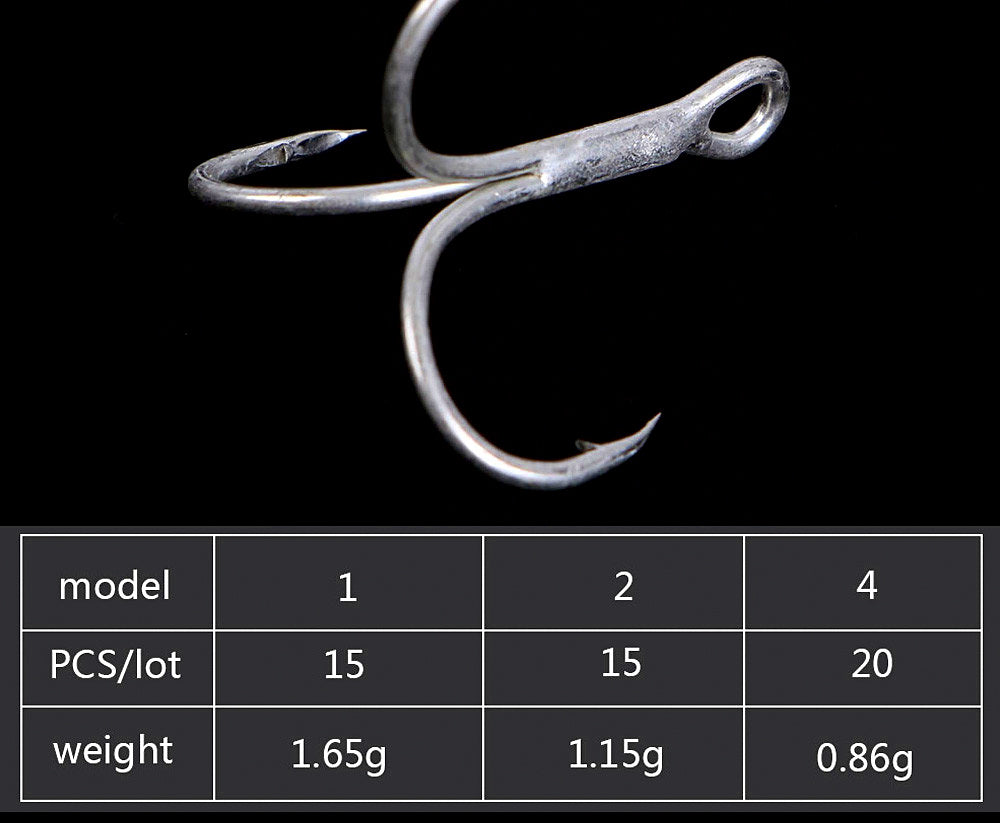 Tin-Plated Treble Hooks, Barbed, Sizes 1–12 (15–20 pack) – product photo