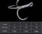 Tin-Plated Treble Hooks, Barbed, Sizes 1–12 (15–20 pack) – product photo