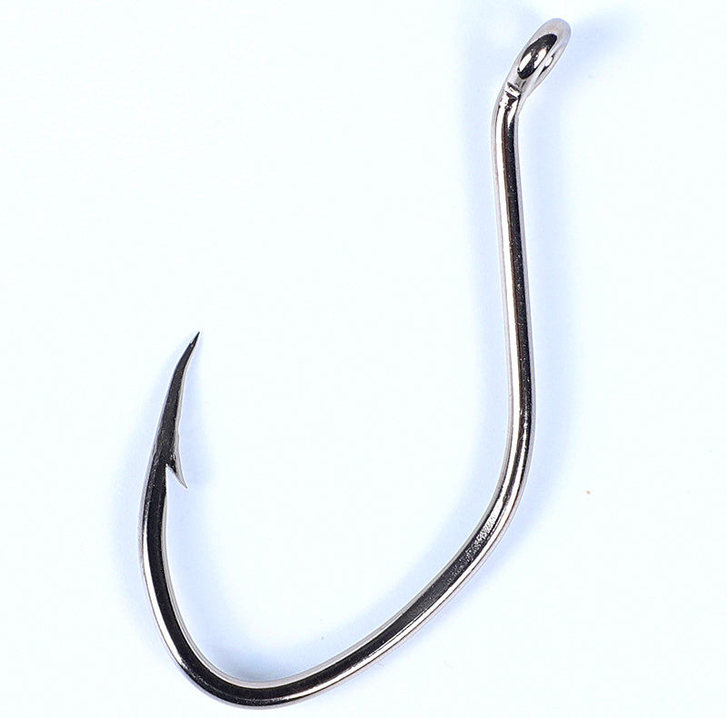 Offset Live Bait Hook, Size 6/0, Long Shank, Silver – product photo