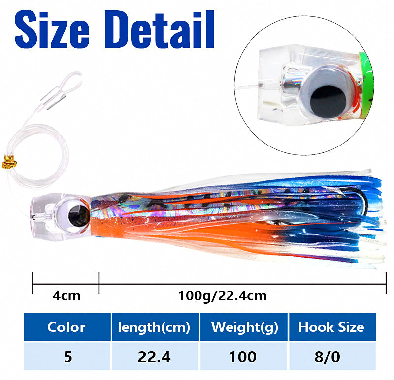 Squid Skirt Trolling Lure, 9 in (23 cm), Clear Acrylic Head – product photo