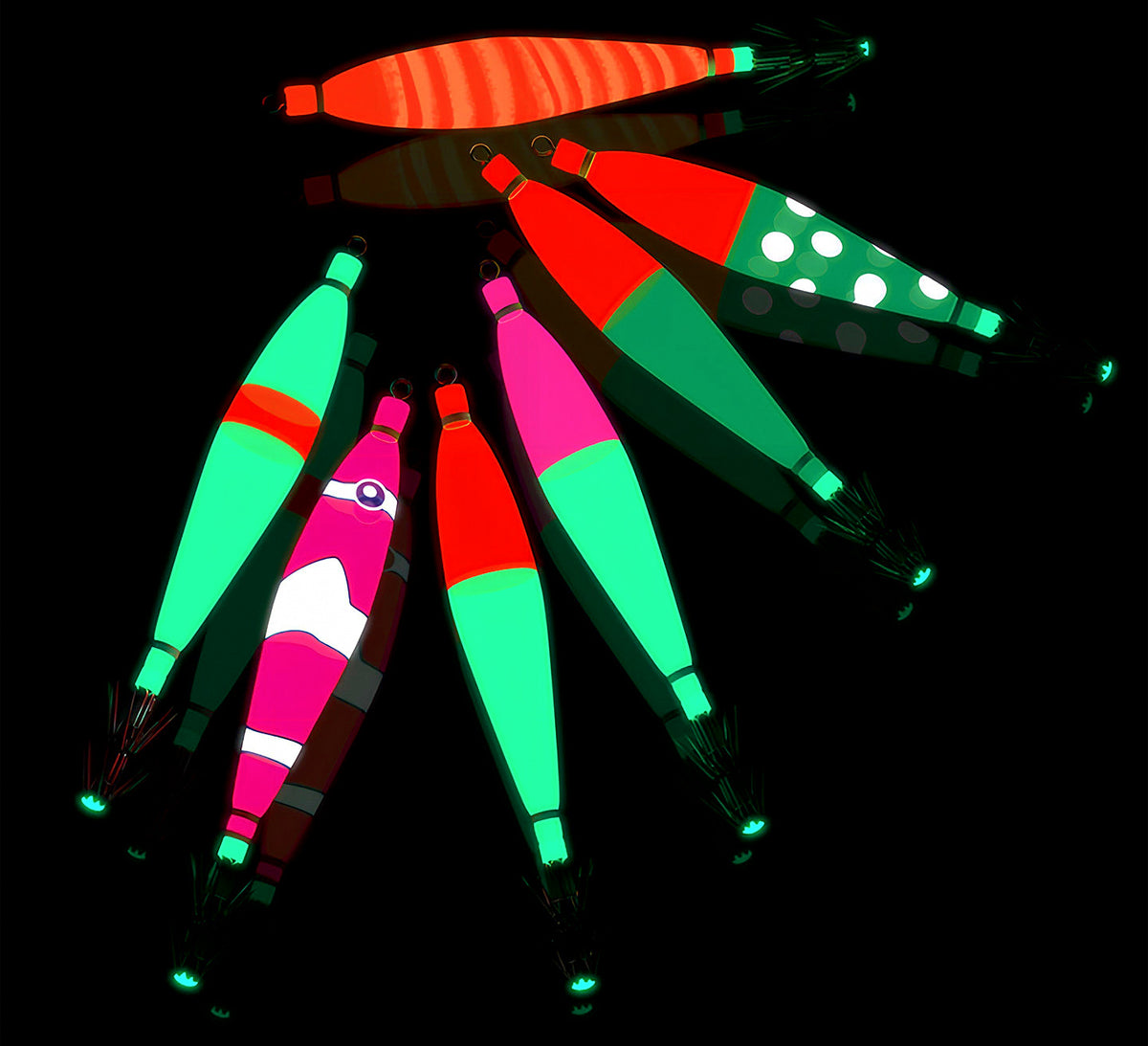 Glow UV Rocket Squid Jig Umbrella Hook Rig, 1 or 2 Pack – product photo
